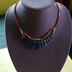 One of a kind necklace,  coral and blue solidite
